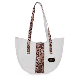 Women's Animal Print Curved Tote Bag 26135-1210 De Raggi White